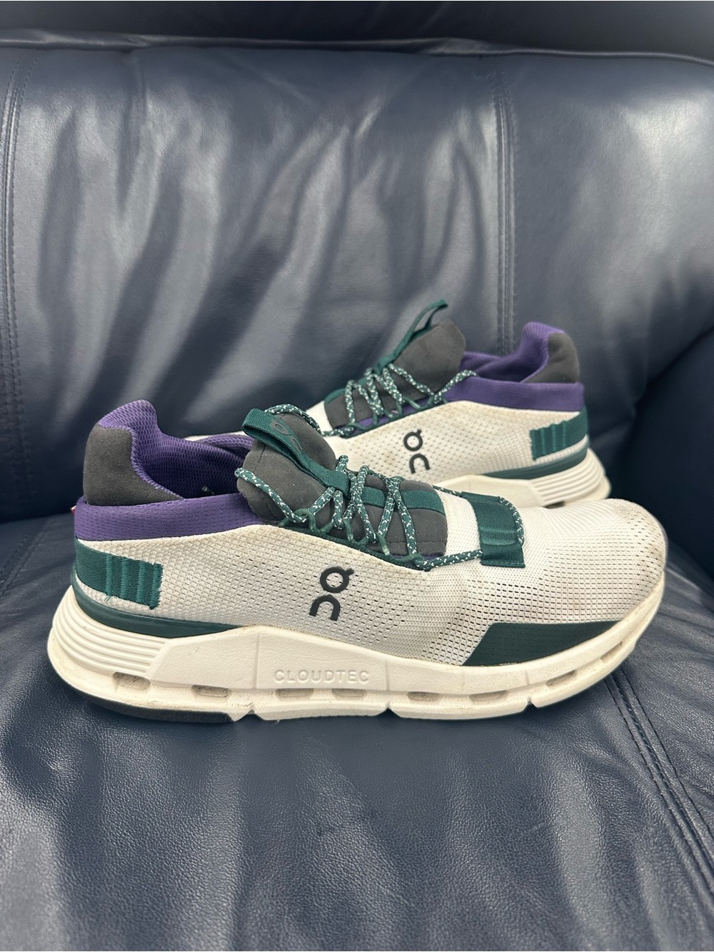 On cloud nova forest green purple running shoes women’s size 9.5 cloudtec